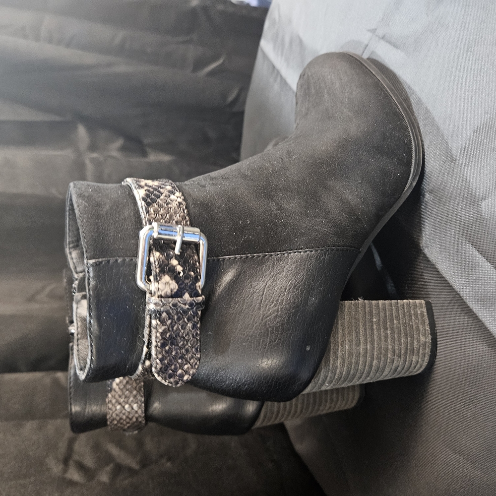 Black Ankle Boots with Snakeskin Detail